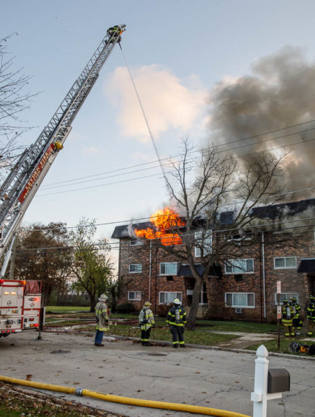 Leyden Township FPD quint battles a fire
