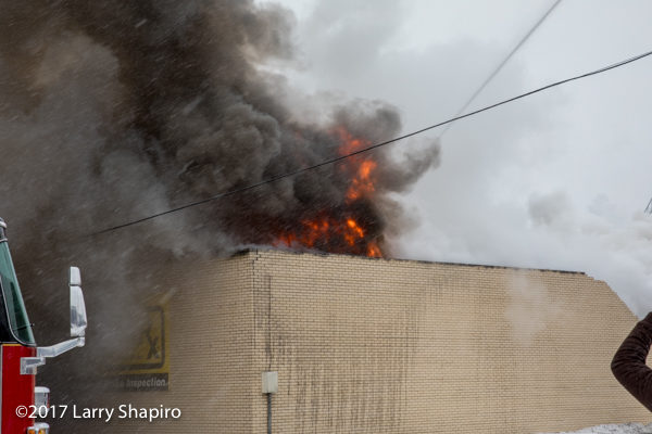 smoke and flames from commercial building fire 