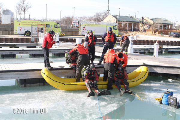 fire department divers training in cold water