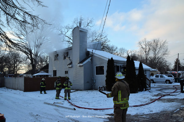 winter house fire scene