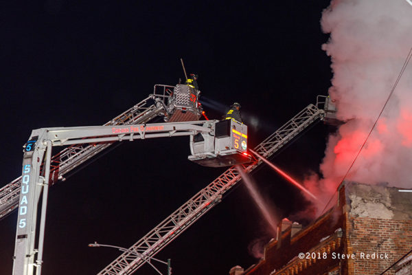 elevated master streams at fire scene