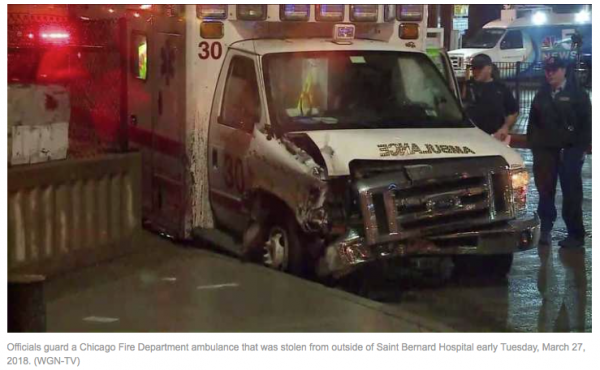 Chicago FD Ambulance 30 after a crash