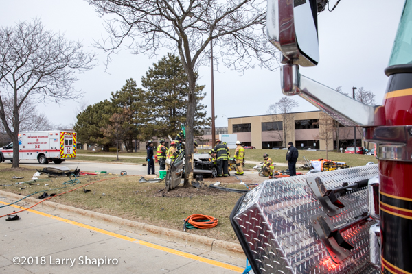 crash scene with Firefighters and fire truck