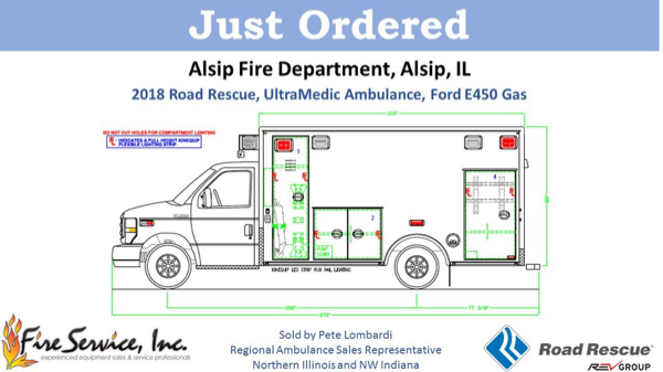 Drawing of new Road Rescue Type III ambulance for the Alsip FD. 