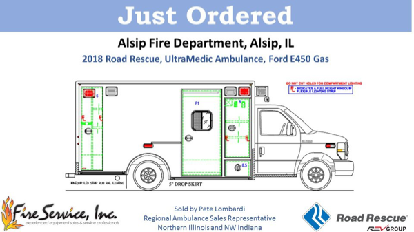 Drawing of new Road Rescue Type III ambulance for the Alsip FD. 