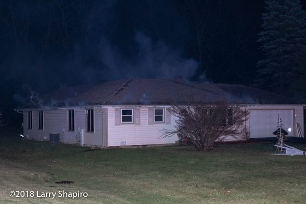 smoke from roof of house on fire 