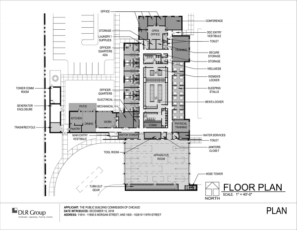 conceptual drawing of new Chicago fire station at 119th and Morgan for Engine 115. and others