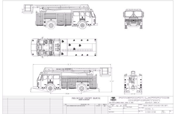 conceptual drawing of American LaFrance Eagle 55' Snorkel for the Chicago Fire Department