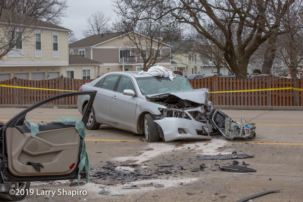 Two cars destroyed after head-on crash in Wheeling, IL 2/5/19 that injured four people.