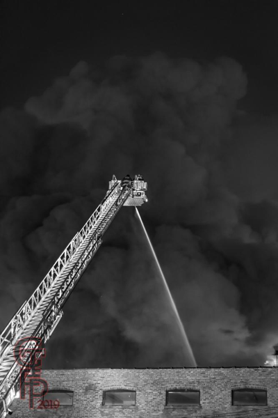 Chicago FD tower ladder at fire scene