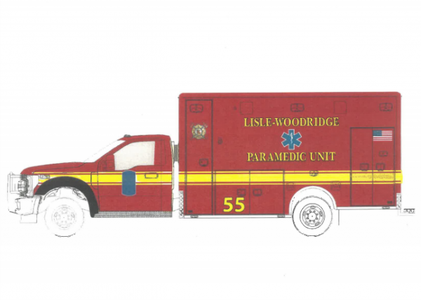 drawing of proposed Type I Horton ambulance for the Lisle-Woodridge FPD in Illinois