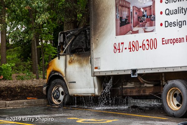 small box truck destroyed by fire