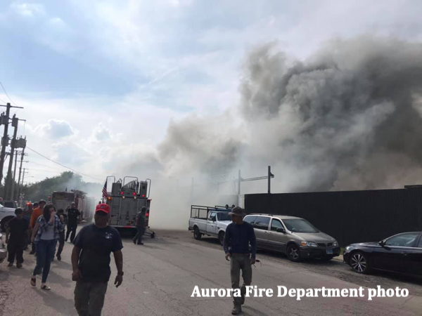 commercial building fire in Aurora, IL 7-9-19