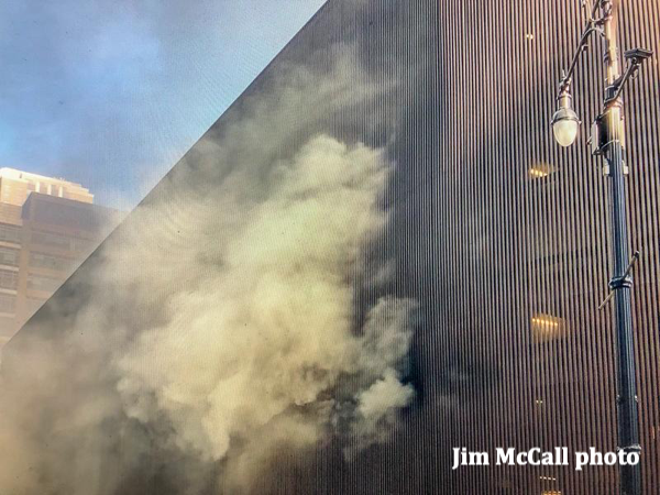 smoke from a fire inside a parking garage