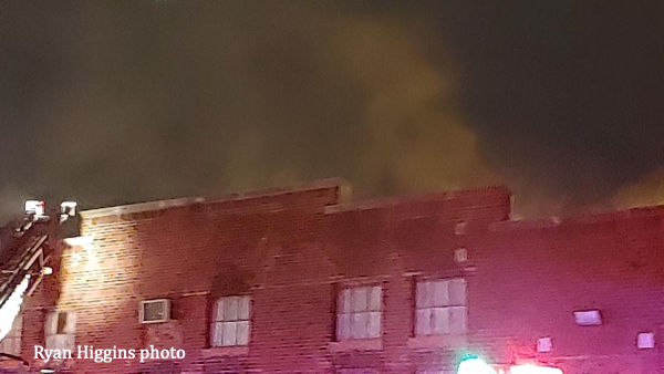 Chicago fire scene at night
