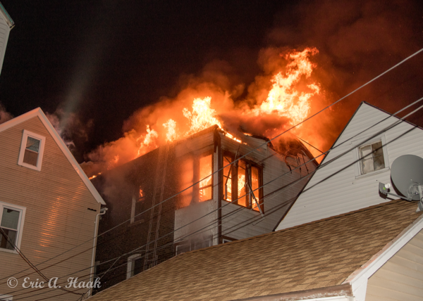2nd floor engulfed in flames at night