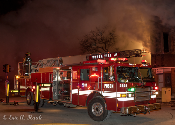 Pierce fire truck battles night time fire
