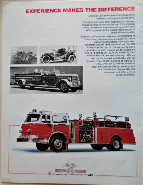 American LaFrance fire truck brochure