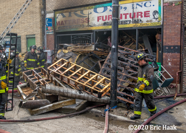 massive debris from furniture store fire