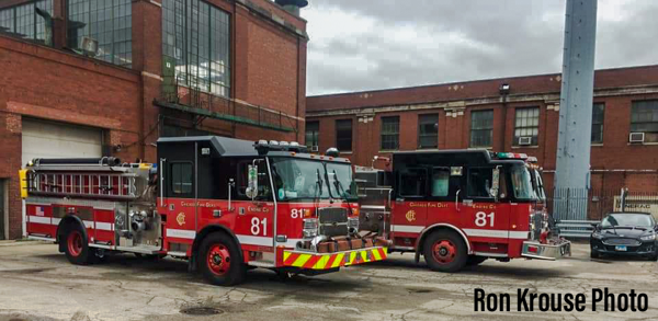 Chicago FD Engine Company 81 with their new engine and their old engine