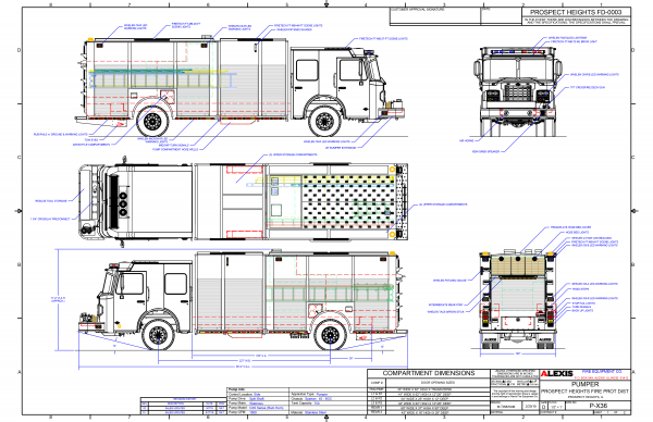 drawing of Alexis fire engine being built for the Prospect Heights FPD on a Spartan chassis