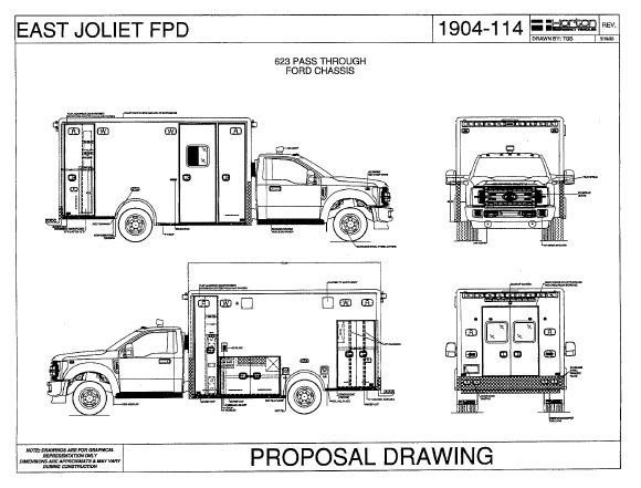 Drawing of 2020 Ford 550/Horton Ambulance for the East joliet FPD