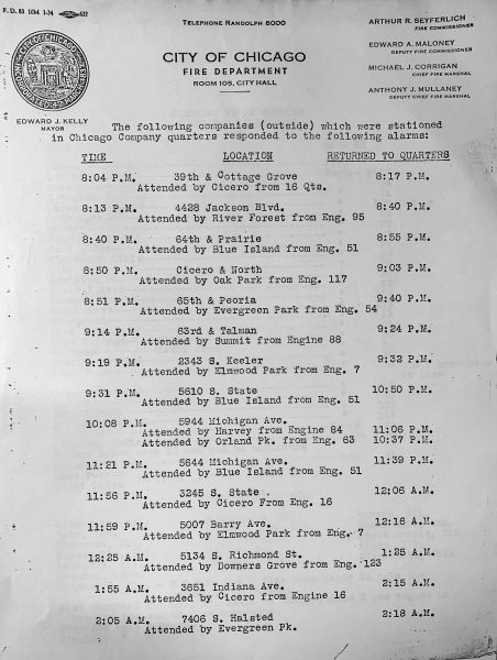 vintage Chicago Fire Department historical record
