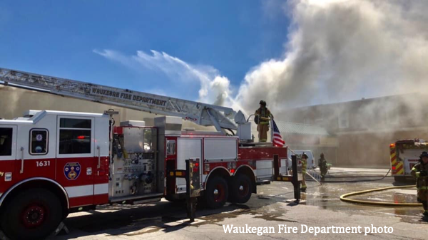 commercial fire scene in Waukegan