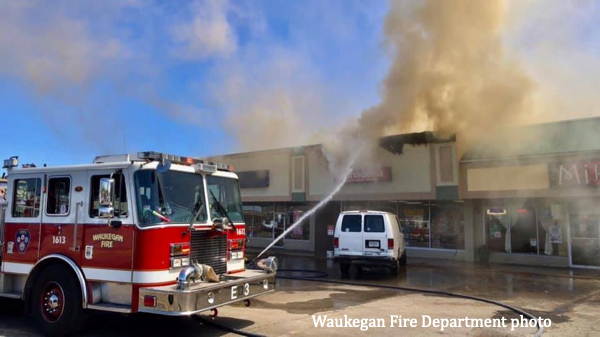commercial fire scene in Waukegan