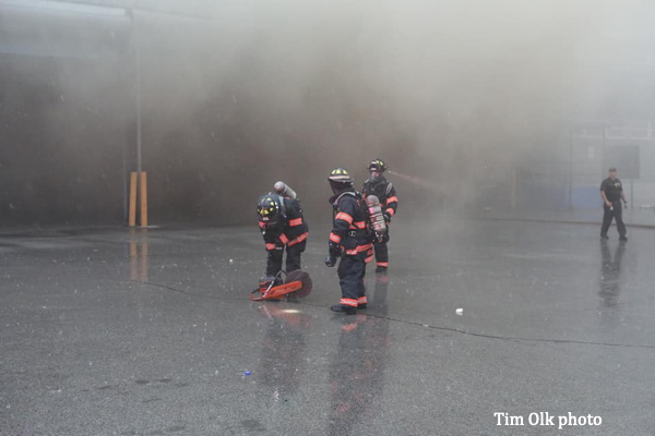 Firefighters at warehouse fire