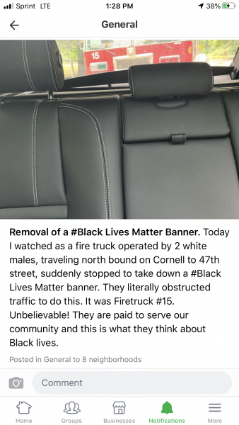 Facebook post claiming that Chicago firefighters removed a Black Lives Matter banner