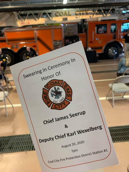 swearing in ceremony for new Coal City fire chiefs