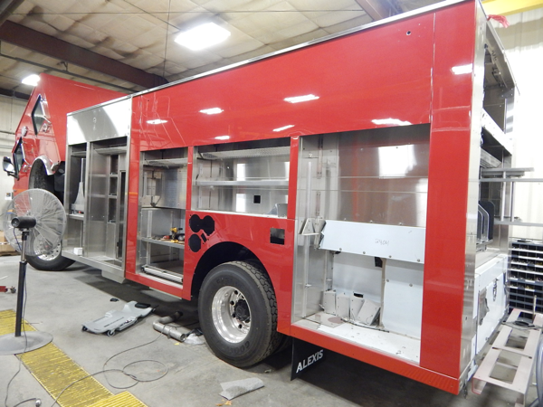 stainless steel fire engine being built