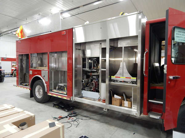 stainless steel fire engine being built