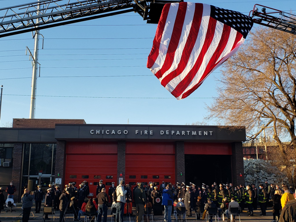 Chicago firefighters and officials commemorates the anniversary of firefighters that died in the line of duty