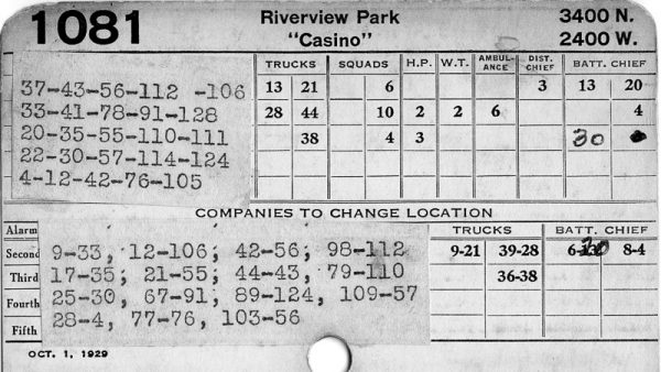 vintage Chicago FD response card for Riverview Park