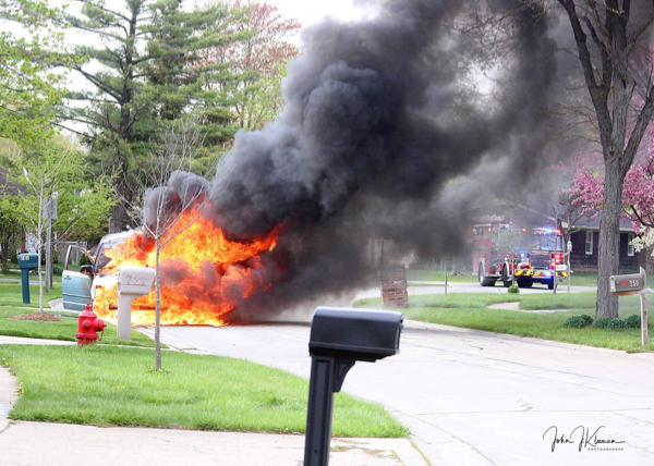 Chrysler minivan destroyed by fire
