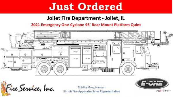 drawing of new E-ONE HP95 tower ladder for the Joliet Fire Department