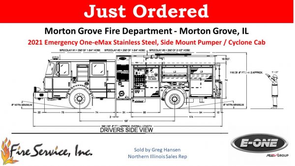 drawing of new E-ONE e-MX fire engine for the Morton Grove FD