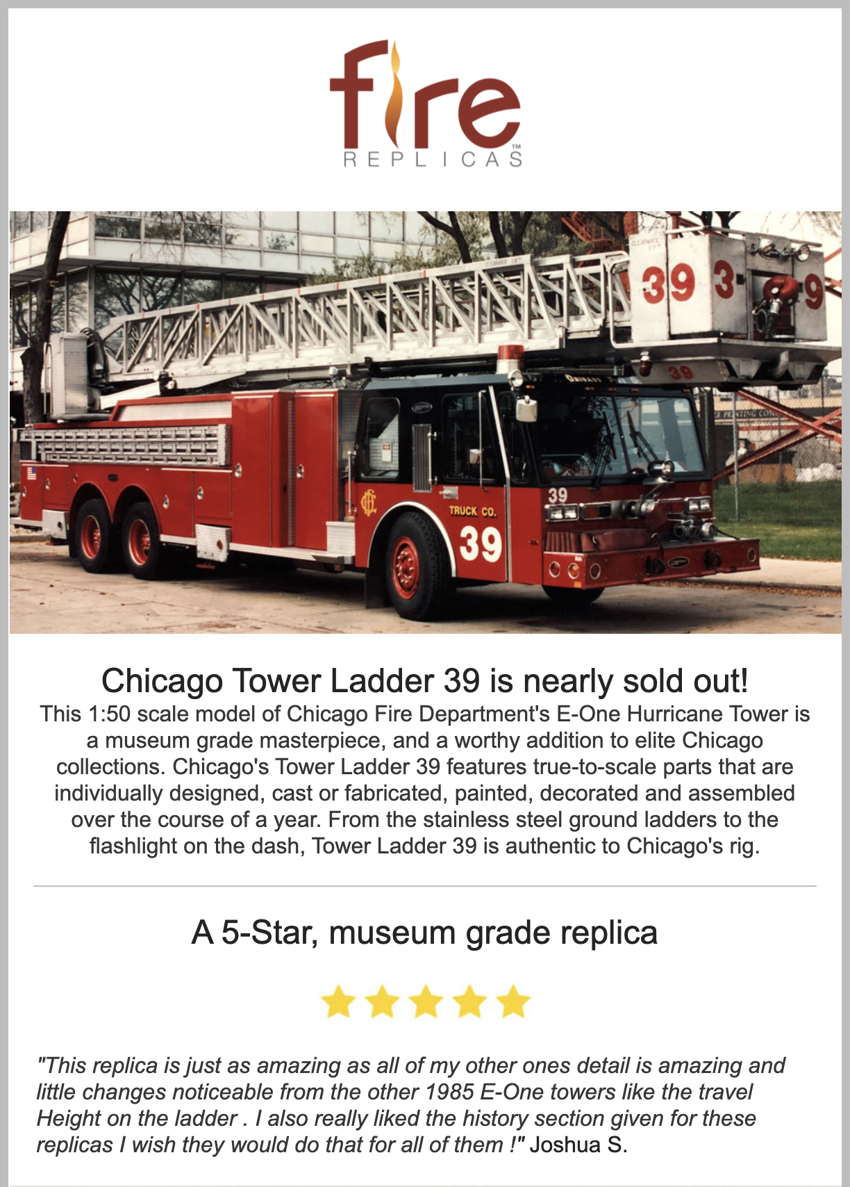 Chicago Fire Department replica models
