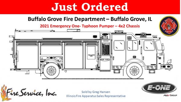 drawing of a new E-ONE Typhoon eMAX rescue pumper for the Buffalo Grove FD in Illinois