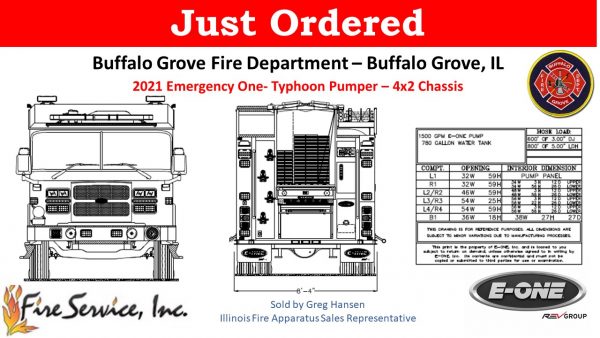 drawing of a new E-ONE Typhoon eMAX rescue pumper for the Buffalo Grove FD in Illinois