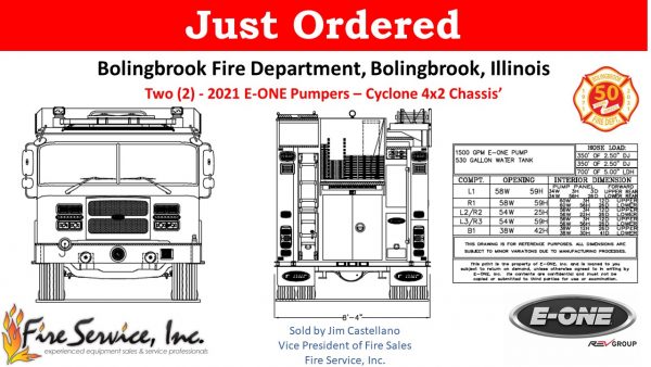 drawing of a new E-ONE Cyclone eMAX rescue pumper for the Bolingbrook FD in Illinois