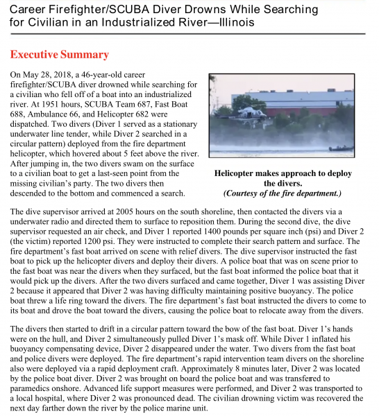 NIOSH Report Executive Summary of the LODD of Chicago FD Diver  Juan Bucio