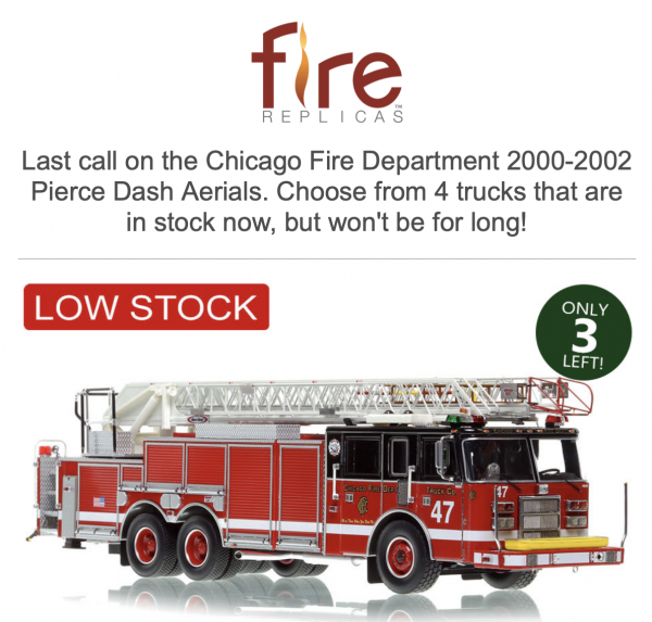 Fire Replicas Chicago FD 2000 Pierce rear mount aerial ladder truck