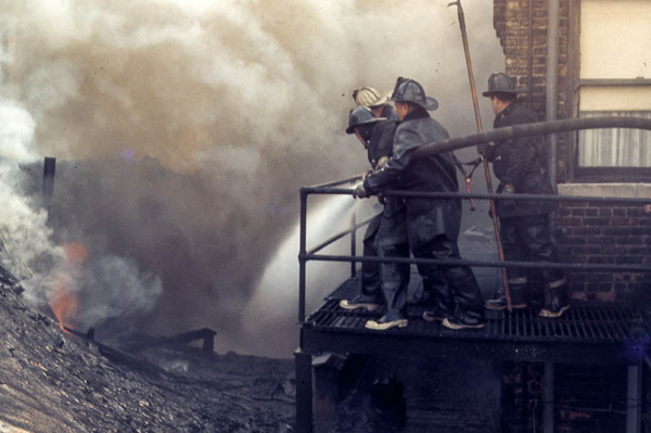 vintage photo of Chicago Firefighters battling a fire in 1970