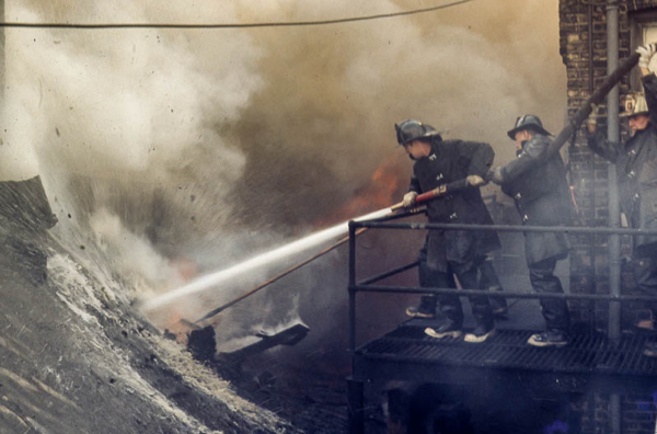 vintage photo of Chicago Firefighters battling a fire in 1970