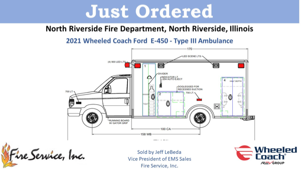 drawing of Wheeled Coach Type III ambulance for the North Riverside FD