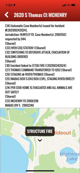 CAD notice for McHenry house fire