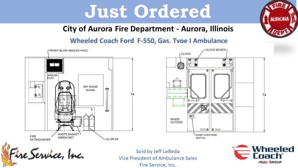 drawing of 2022 Ford F550 Wheeled Coach Type 1 ambulance for the Aurora Fire Department